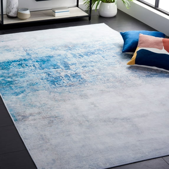 SAFAVIEH Tacoma Archer Abstract Machine Washable Runner Rug, Grey/Blue, 2'6" x 6'