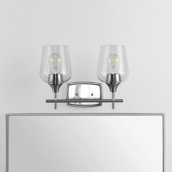 Safavieh Tage 11 in. H Two Light Wine Glass Wall Sconce, Nickel/Clear