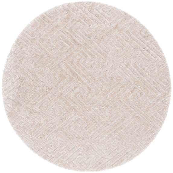 SAFAVIEH Tahoe Ainsley Geometric Shag Area Rug, Beige, 6'7" x 6'7" Round