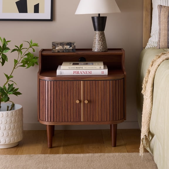 Safavieh Tameka Modern Mdf and Solidwood Night Stands, Walnut/Gold