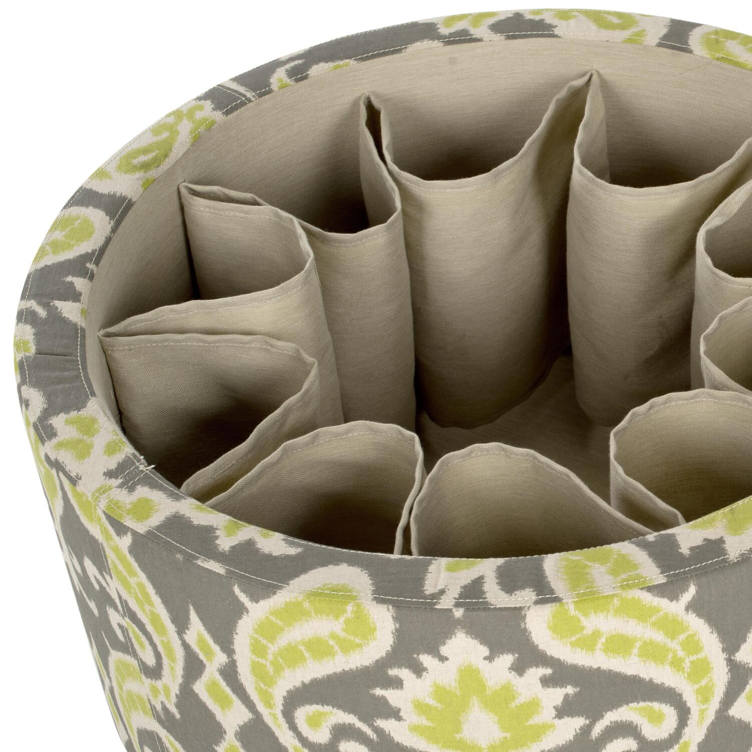 Ikat Grass Green Tufted Round Storage Ottoman