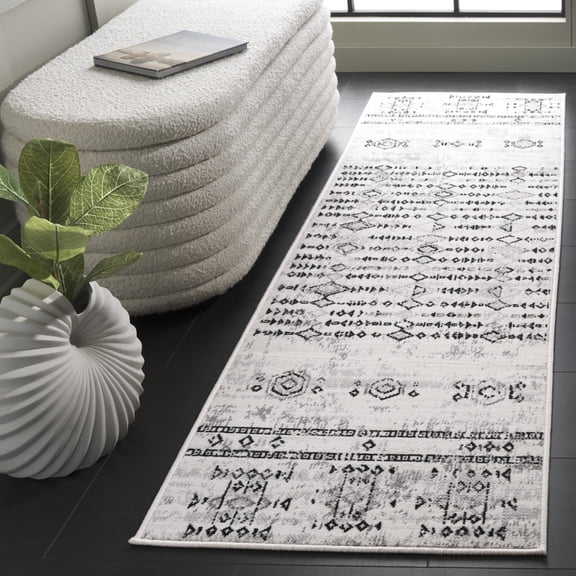 Safavieh Temple Quinlan Geometric Runner Rug, Ivory/Gray Black, 2'2" x 8'