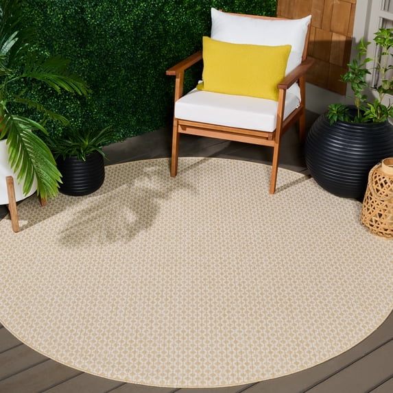 Safavieh Terrace Bayon Geometric Indoor/Outdoor Area Rug, Beige/Ivory, 6'7" x 6'7" Round