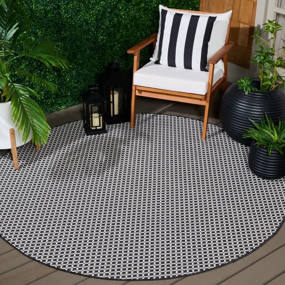 Safavieh Terrace Bayon Geometric Indoor/Outdoor Area Rug, Black/White, 6'7" x 6'7" Round