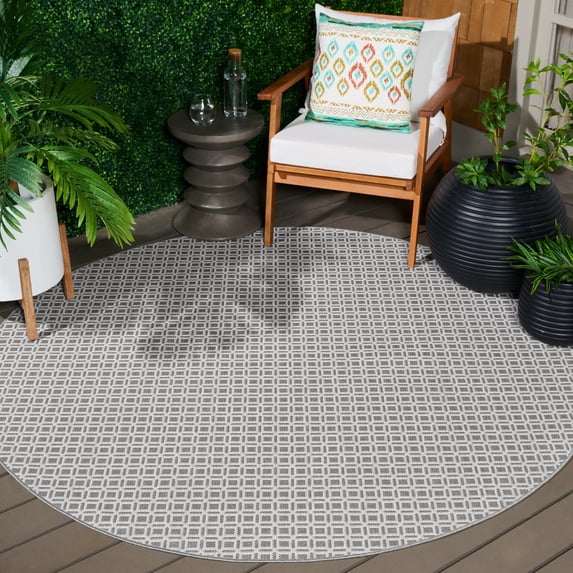 Safavieh Terrace Wight Geometric Indoor/Outdoor Area Rug, Ivory/Gray, 6'7" x 6'7" Round