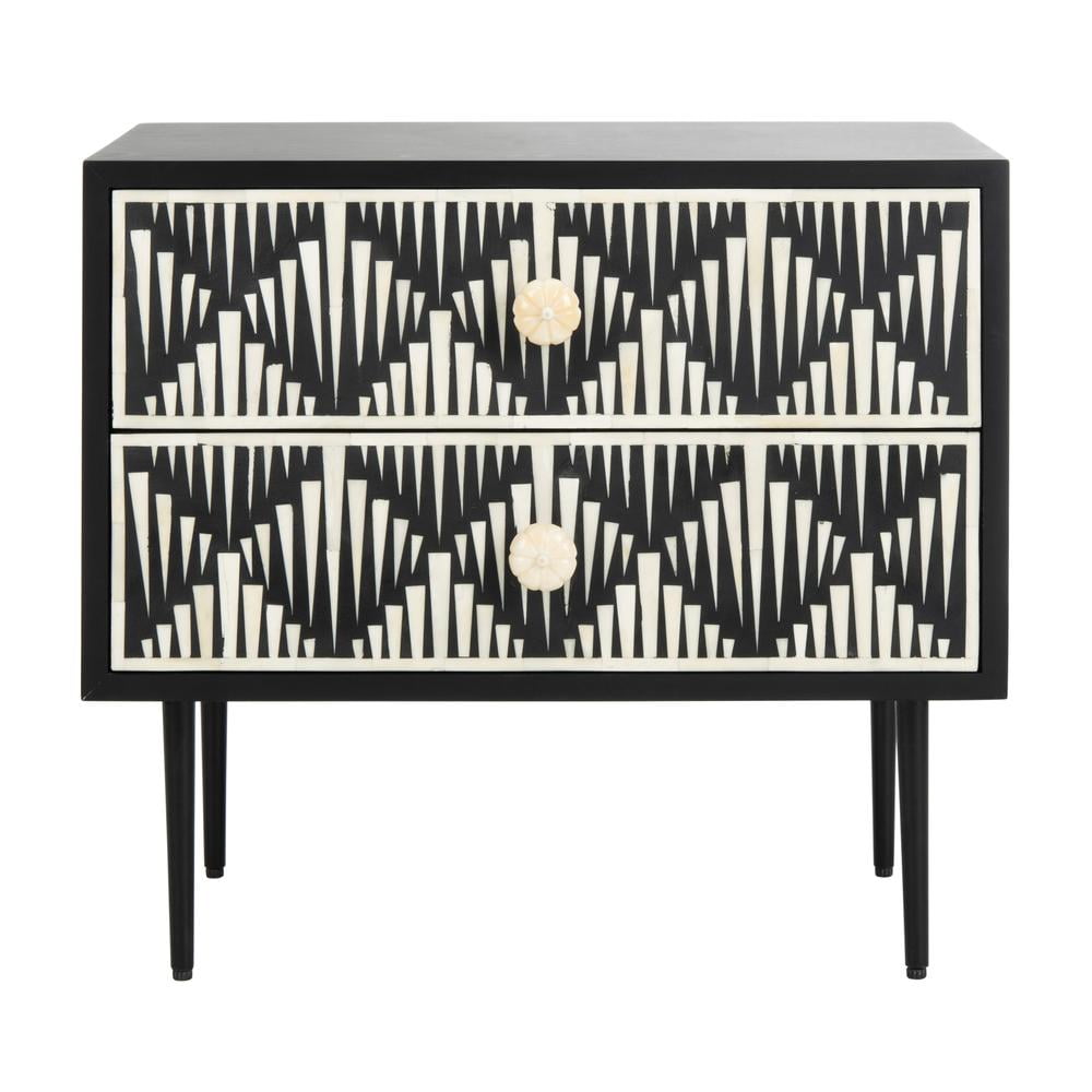 Tessie Black Transitional Bone Inlay 2-Drawer Nightstand