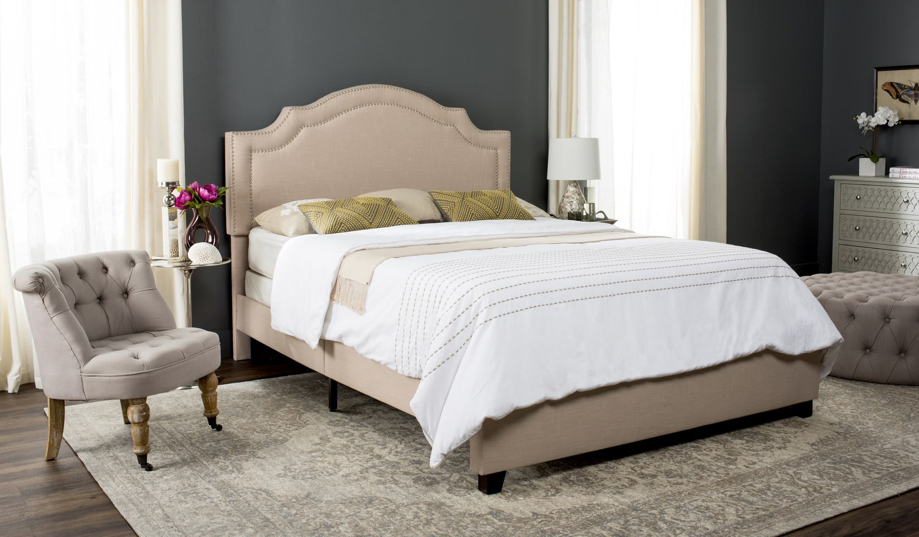 Safavieh Theron Modern Elegant Upholstered Bed Frame with Nail Heads ...