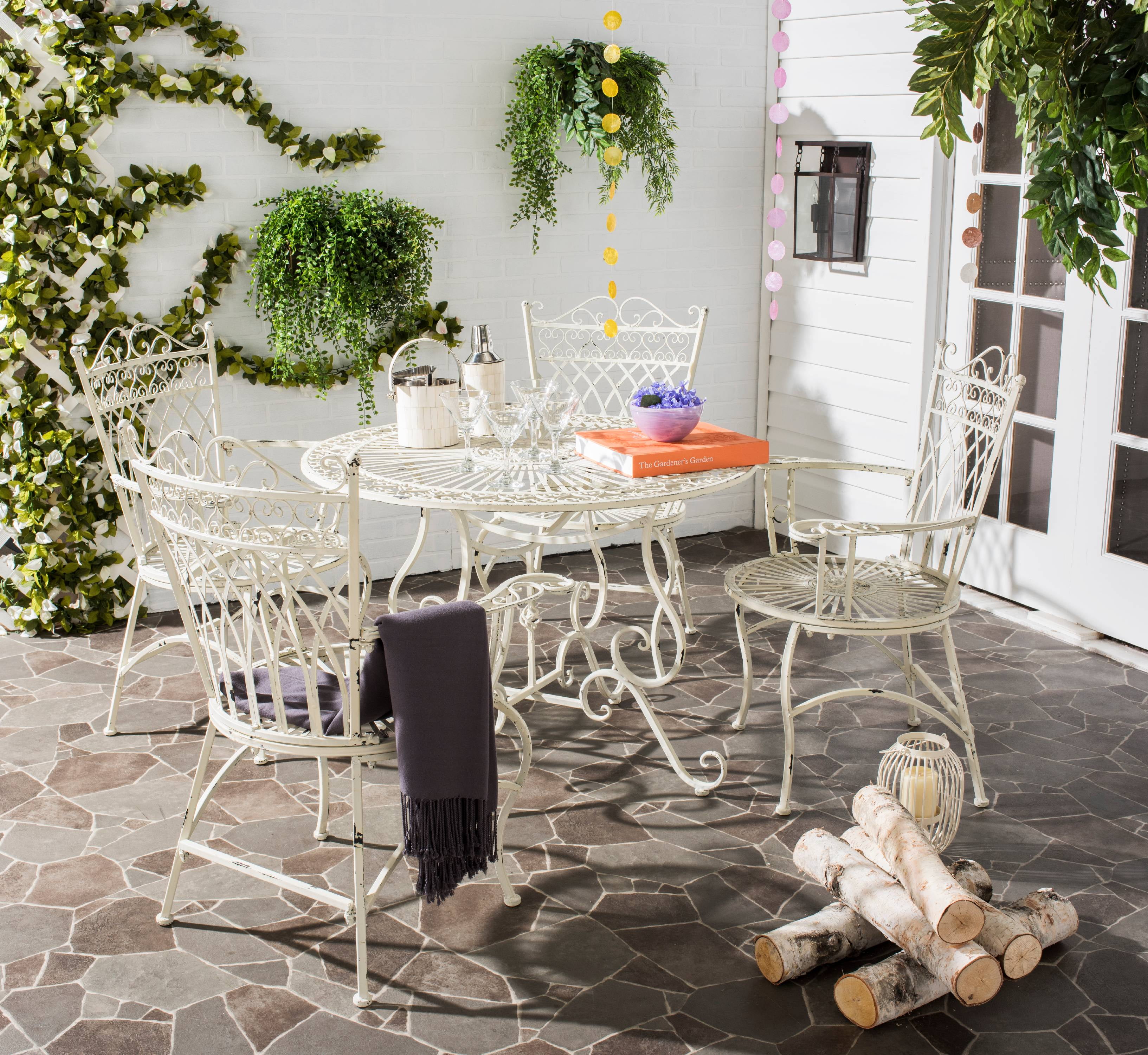 Antique White Wrought Iron Victorian 5-Piece Dining Set