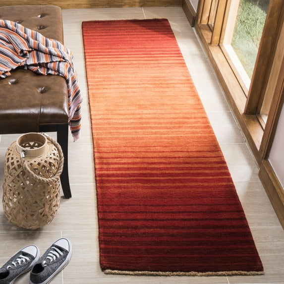 SAFAVIEH Tibetan Dymphna Striped Wool Runner Rug, Rust, 2' x 8'