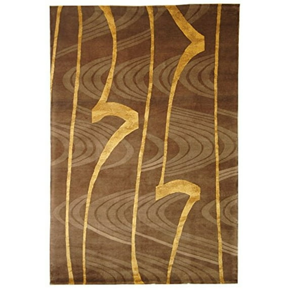 Traditional Rug - Tibetan Silk/Wool Pile -Brown/Gold-Color:Brown/Gold,Design:Traditional,Shape:Large Rectangle,Size:12'L x 9'W