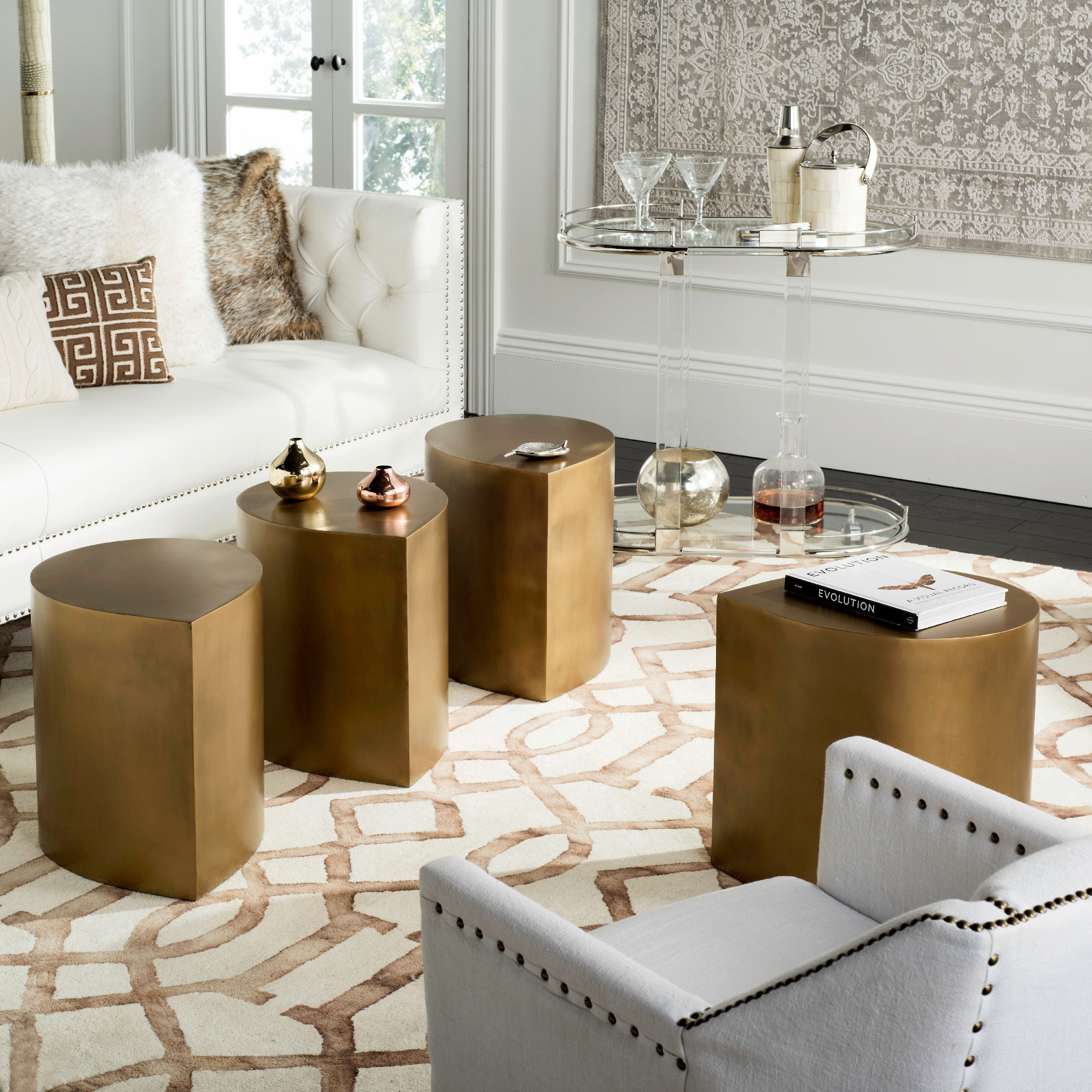 Tilly 38" Antique Brass Round Metal Coffee Table Set