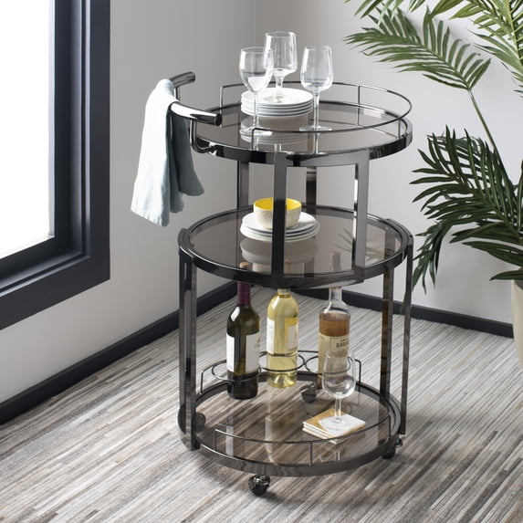 Safavieh Tio 3 Tier Modern Glam Round Bar Cart with Wine Rack