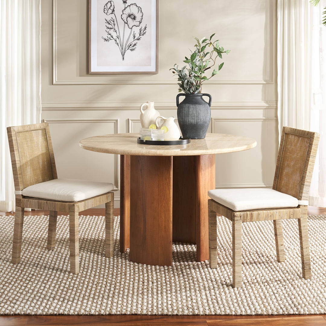 Safavieh Tojo Cane Coastal Rattan and Wood Dining Side Chairs, White/ Gray (Set of 2)