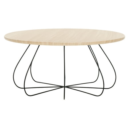 Safavieh Tonino Modern Round Iron Wood Coffee Table, Natural Oak/Black