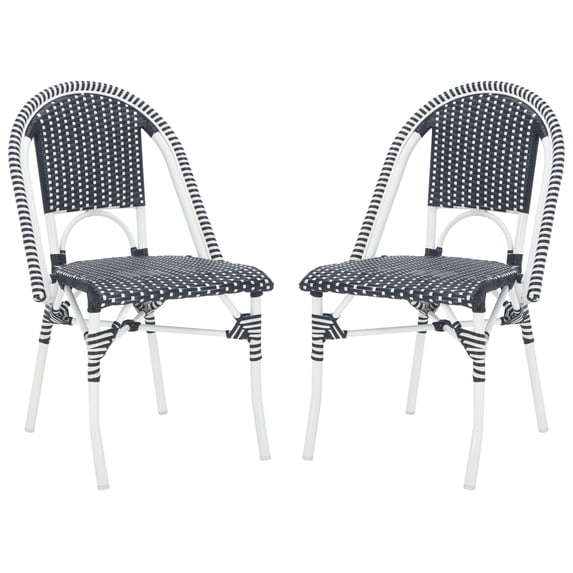 Safavieh Torino Outdoor Metal Dining Side Chairs - Set of 2, Navy/White