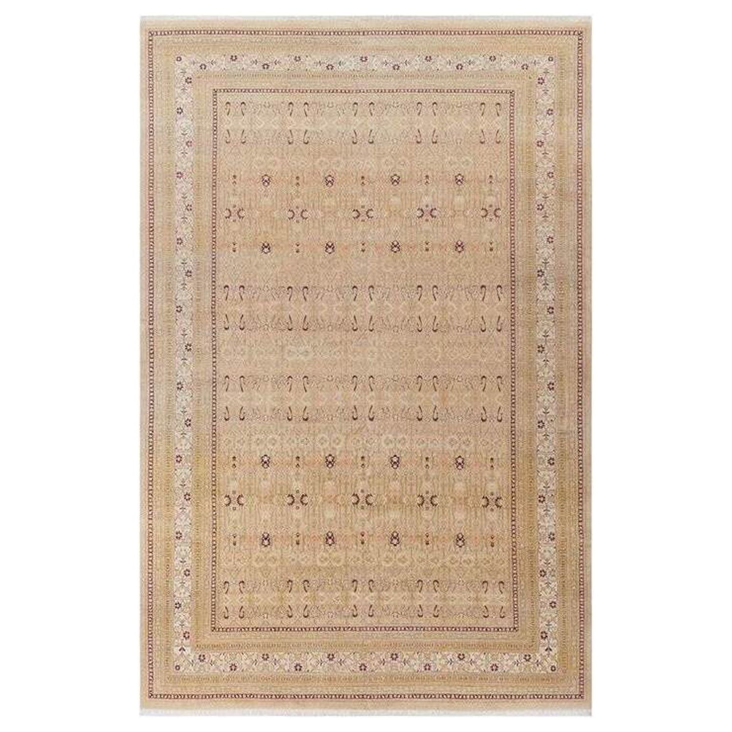 Ivory and Gold Hand-Knotted Wool Oriental Rug