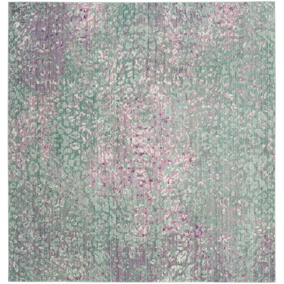 SAFAVIEH Mystique Graham Distressed Polyester Area Rug, Blue/Multi, 6'7" x 6'7" Square
