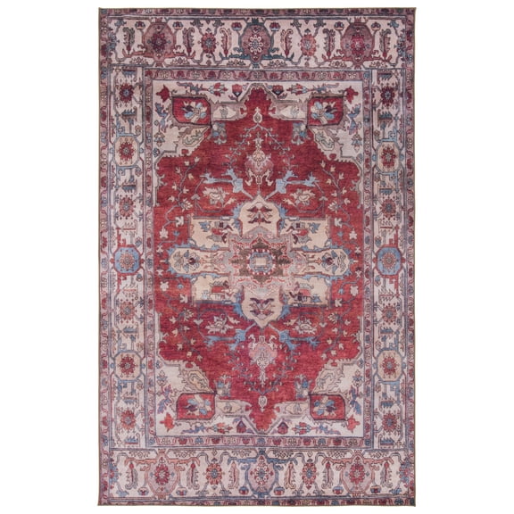 SAFAVIEH Tucson Camillo Oriental Machine Washable Area Rug, Red/Beige, 8' x 10'