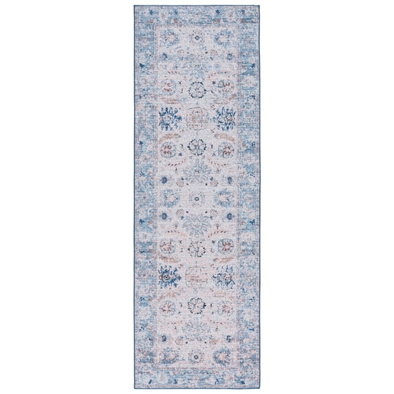 SAFAVIEH Tucson Candis Oriental Machine Washable Runner Rug, Blue/Beige, 2'6" x 8'