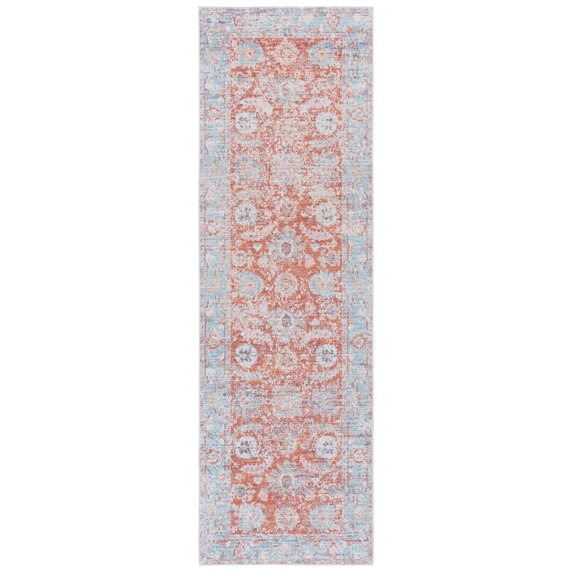 SAFAVIEH Tucson Candis Oriental Machine Washable Runner Rug, Turquoise/Rust, 2'6" x 8'