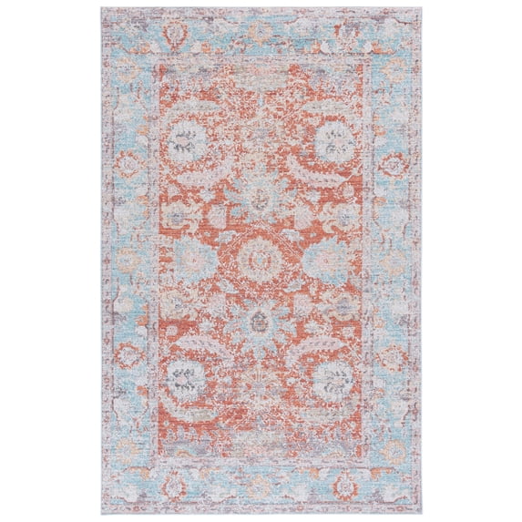 SAFAVIEH Tucson Candis Oriental Machine Washable Area Rug, Turquoise/Rust, 5' x 8'
