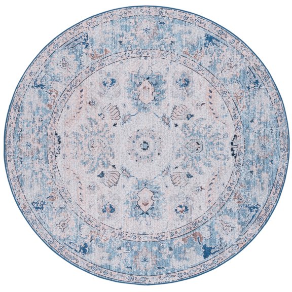 SAFAVIEH Tucson Candis Oriental Machine Washable Area Rug, Blue/Beige, 6' x 6' Round