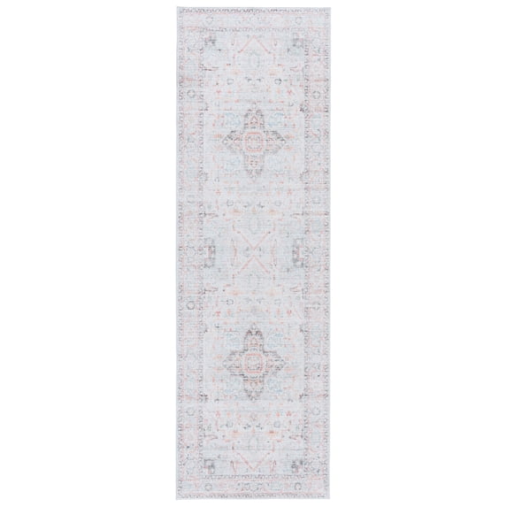 SAFAVIEH Tucson Alyx Medallion Machine Washable Runner Rug, Light Grey/Light Green, 2'6" x 10'
