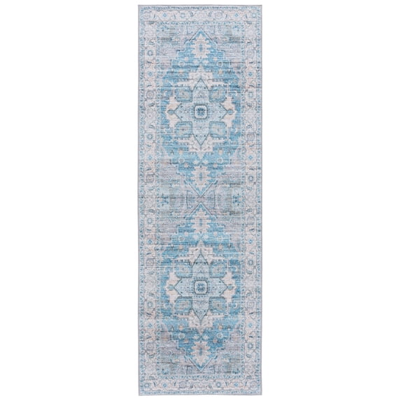 SAFAVIEH Tucson Alyx Oriental Machine Washable Runner Rug, Grey/Turquoise, 2'6" x 8'