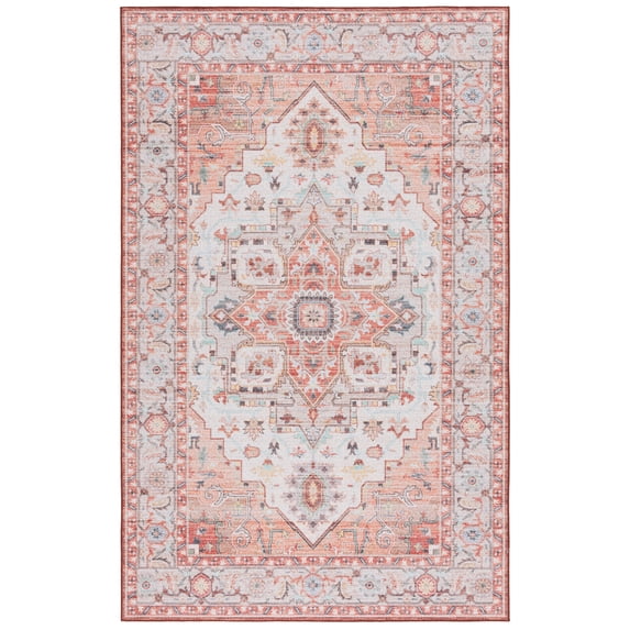 SAFAVIEH Tucson Alyx Oriental Machine Washable Area Rug, Light Rust/Beige, 3' x 5'