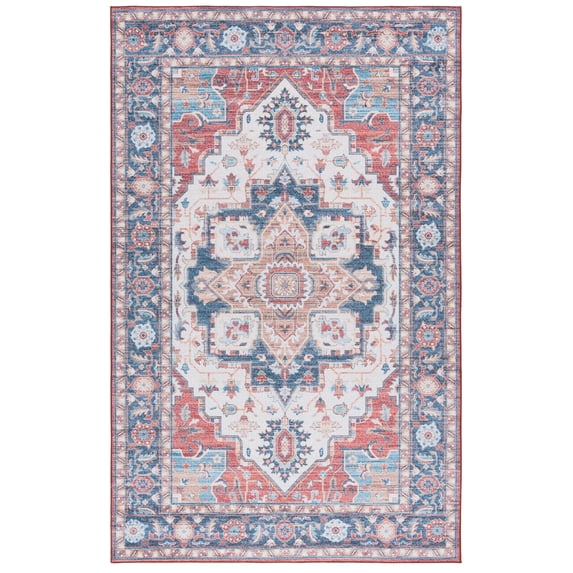 SAFAVIEH Tucson Alyx Oriental Machine Washable Area Rug, Rust/Blue, 3' x 5'