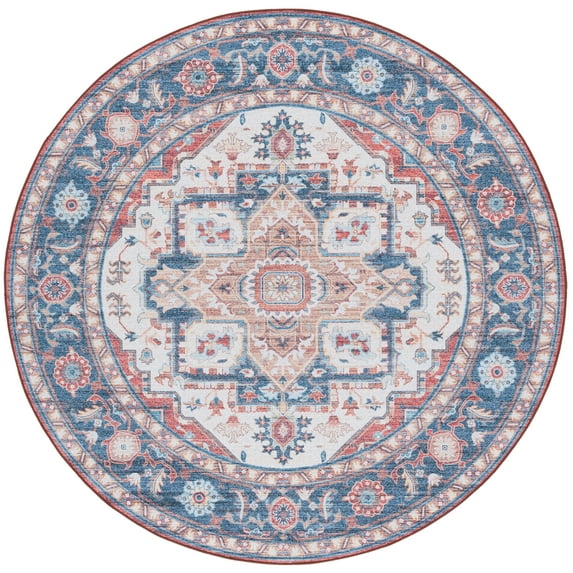 SAFAVIEH Tucson Alyx Oriental Machine Washable Area Rug, Rust/Blue, 4' x 4' Round