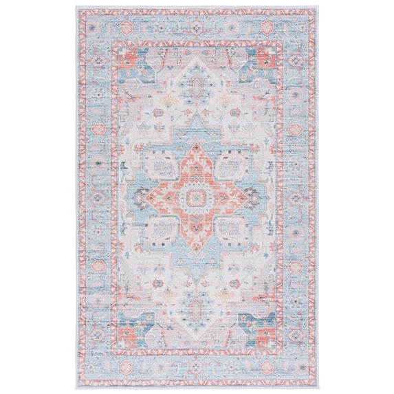 SAFAVIEH Tucson Alyx Oriental Machine Washable Area Rug, Turquoise/Rust, 5' x 8'