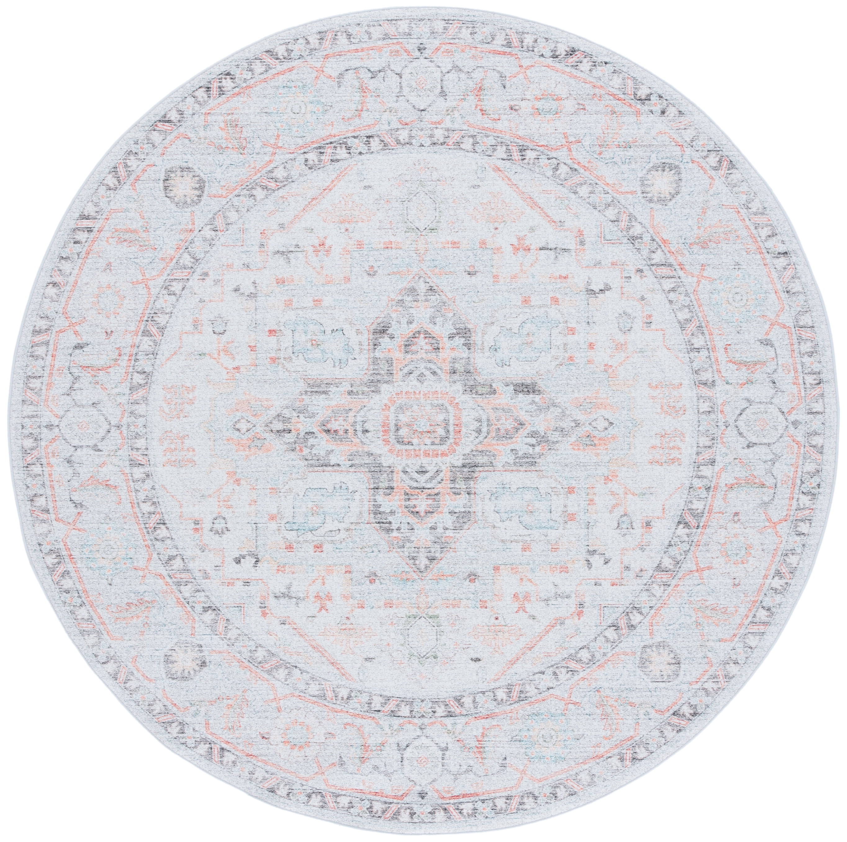 SAFAVIEH Tucson Alyx Oriental Machine Washable Area Rug, Light Grey/Light Green, 6' x 6' Round