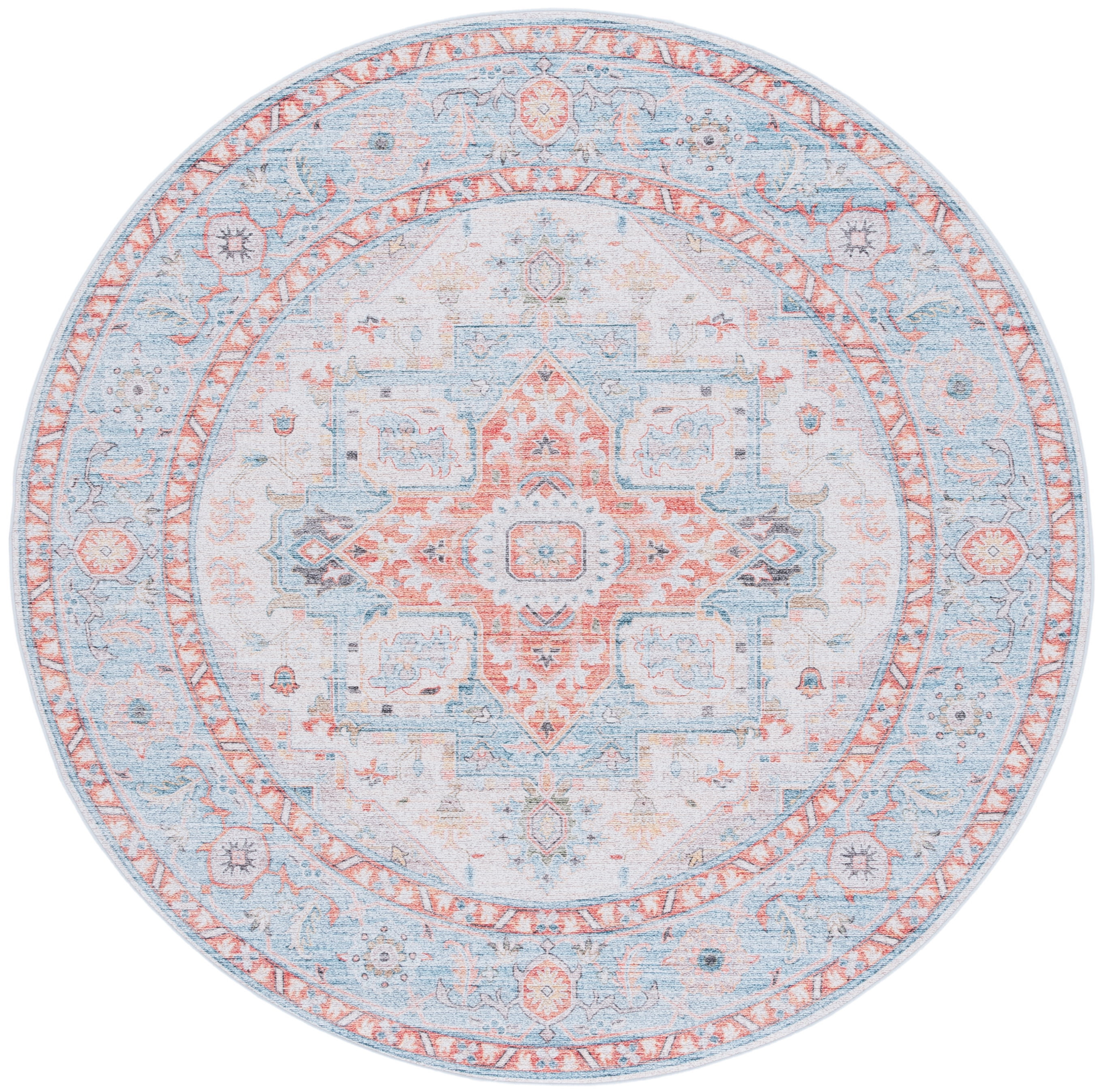 SAFAVIEH Tucson Alyx Oriental Machine Washable Area Rug, Turquoise/Rust, 6' x 6' Round