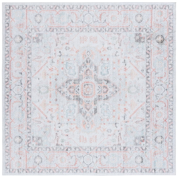 SAFAVIEH Tucson Alyx Oriental Machine Washable Area Rug, Light Grey/Light Green, 6' x 6' Square