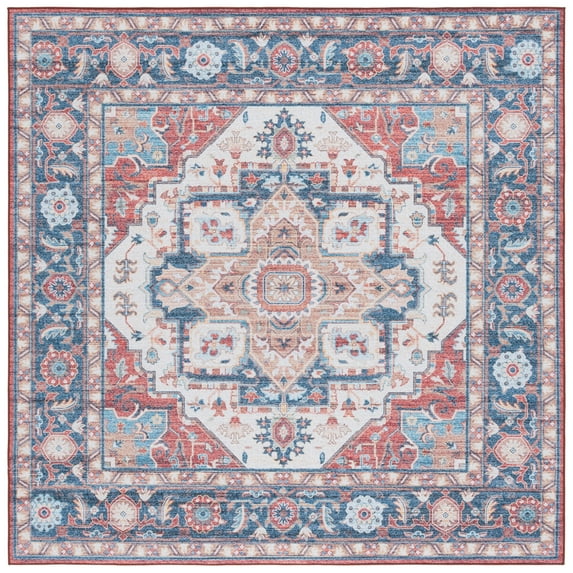 SAFAVIEH Tucson Alyx Oriental Machine Washable Area Rug, Rust/Blue, 6' x 6' Square