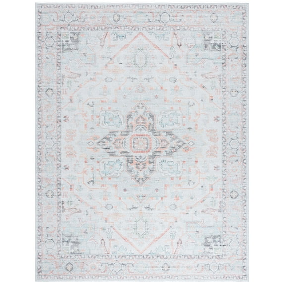 SAFAVIEH Tucson Alyx Oriental Machine Washable Area Rug, Light Grey/Light Green, 8' x 10'