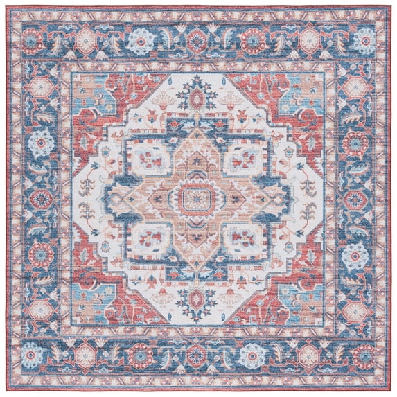 SAFAVIEH Tucson Alyx Medallion Machine Washable Area Rug, Rust/Blue, 8' x 8' Square