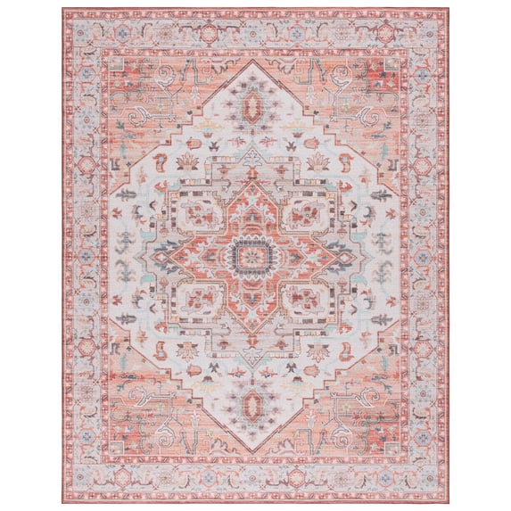 SAFAVIEH Tucson Alyx Oriental Machine Washable Area Rug, Light Rust/Beige, 9' x 12'
