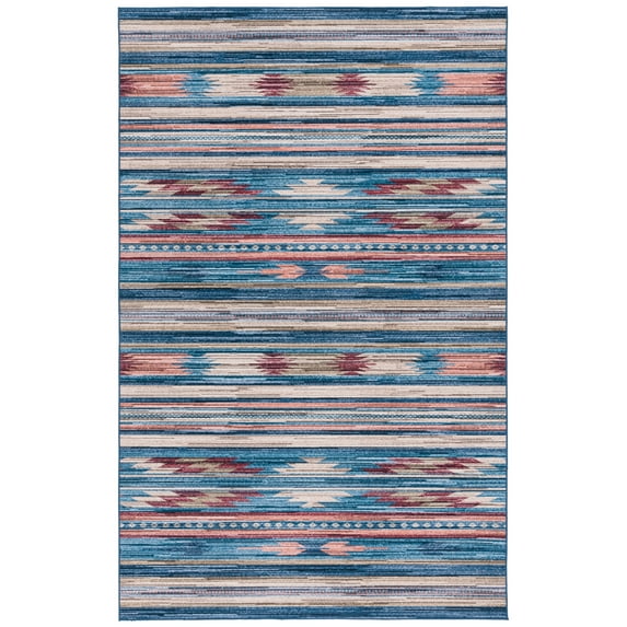 SAFAVIEH Tucson Nikola Aztec Machine Washable Area Rug, Blue/Rust, 5' x 8'