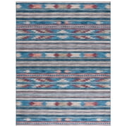SAFAVIEH Tucson Nikola Aztec Machine Washable Area Rug, Blue/Rust, 8' x 10'