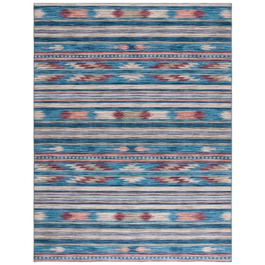 SAFAVIEH Tucson Nikola Aztec Machine Washable Area Rug, Blue/Rust, 8' x 10'