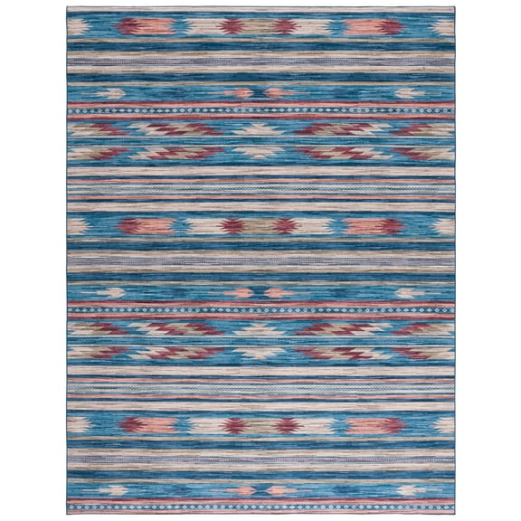 SAFAVIEH Tucson Nikola Aztec Machine Washable Area Rug, Blue/Rust, 8' x 10'