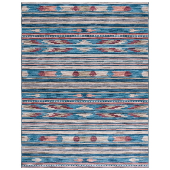 SAFAVIEH Tucson Nikola Aztec Machine Washable Area Rug, Blue/Rust, 8' x 10'