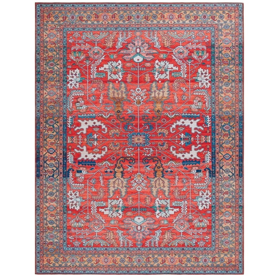 SAFAVIEH Tucson Gwendolyn Oriental Machine Washable Area Rug, Rust/Navy, 10' x 14'