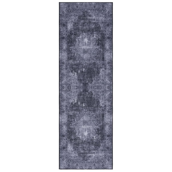 SAFAVIEH Tucson Donovan Oriental Machine Washable Runner Rug, Black/Grey, 2'6" x 12'