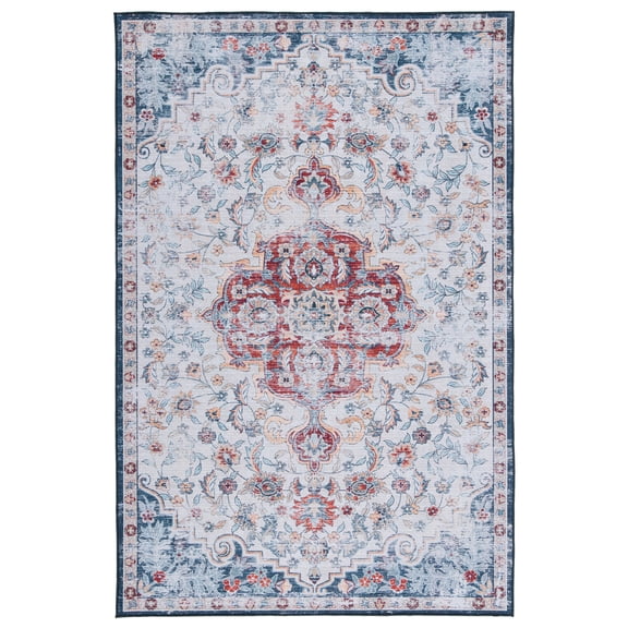 SAFAVIEH Tucson Soho Oriental Machine Washable Area Rug, Grey/Rust, 2'6" x 4'