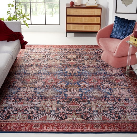 Safavieh Tucson Bronagh Oriental Machine Washable Area Rug, Navy/Rust, 10' x 14'