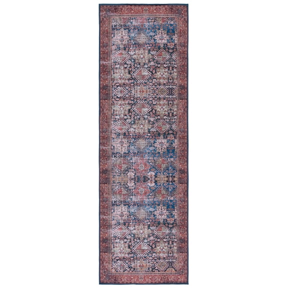 SAFAVIEH Tucson Bronagh Oriental Machine Washable Runner Rug, Navy/Rust, 2'6" x 6'