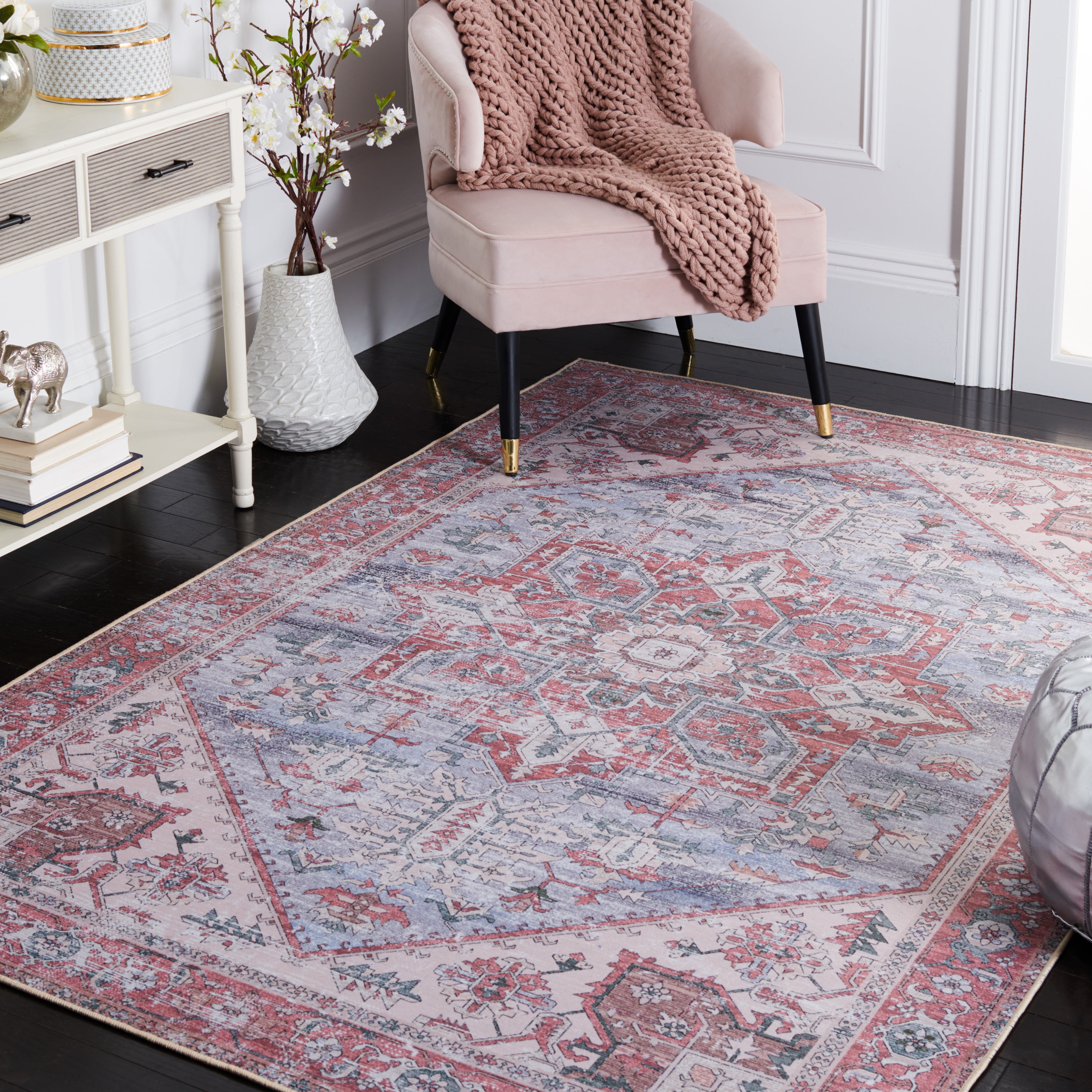 Safavieh Tucson Jayla Oriental Machine Washable Area Rug, Gray Blue/Rust, 3' x 3' Square
